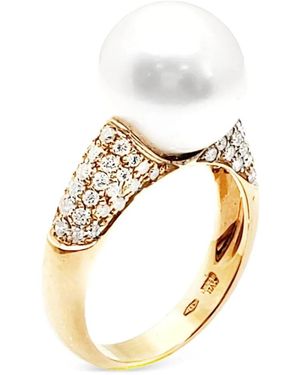Andreoli 18Kt Geelgouden Ring Met Zuidzee-Parel En Diamant - Wit