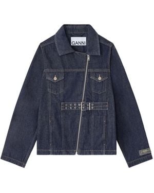 Ganni Belted Zip Denim Jacket - Blue