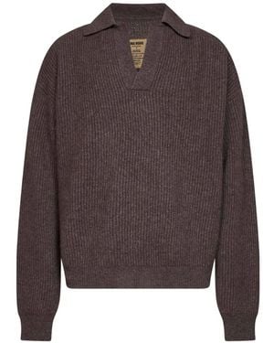 Uma Wang Gerippter Pullover Mit V-Ausschnitt - Braun