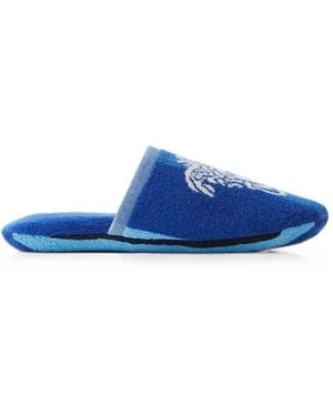 Versace Gestreifte Pantoletten Aus Baumwollfrottee Und Jacquard - Blau
