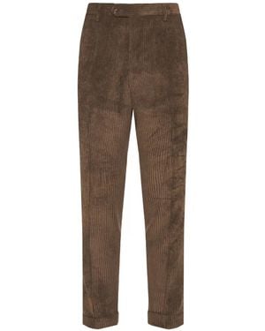 Barba Napoli Corduroy Pleated Trousers - Brown