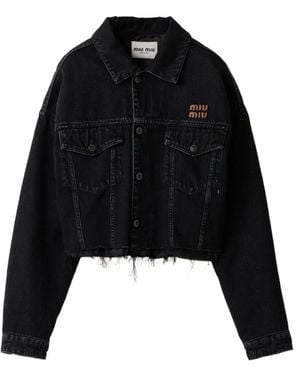 Miu Miu Jeansjacke Mit Logo-Patch - Schwarz