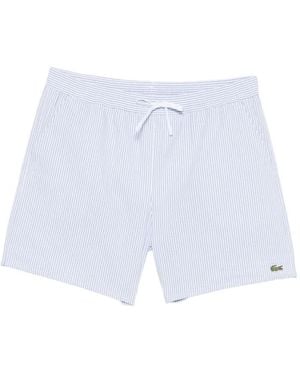 Lacoste Striped Logo-Embroidered Swim Shorts - White