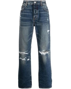 Amiri Logo-Patch Ripped-Detailing Straight-Leg Jeans - Blue