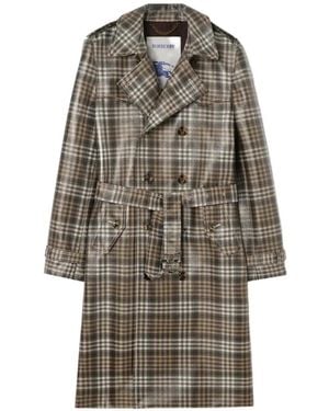 Burberry Checked Belted Coat - Grey