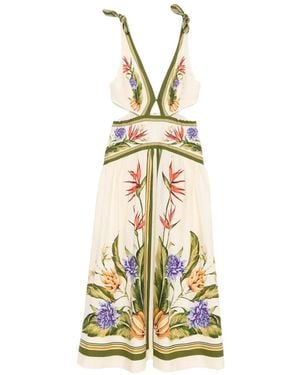 FARM Rio Floral Cutout Linen-Blend Maxi Dress - Metallic