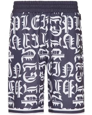 Philipp Plein All-Over Logo-Print Shorts - Blue