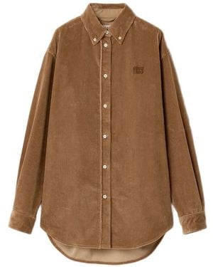 Miu Miu Corduroy Elbow Patch Shirt - Brown