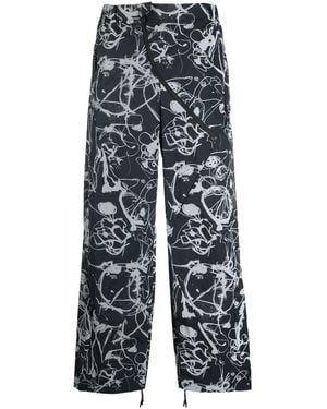 McQ Abstract-Print Straight-Leg Pants - Blue