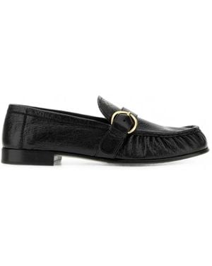 Miu Miu Buckle-Fastening Crinkled Leather Loafers - Black