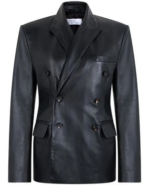 GIUSEPPE DI MORABITO Double-Breasted Leather Blazer - Black