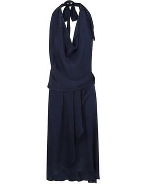 Silk95five Cowl-Neck Backless Dress - Blue