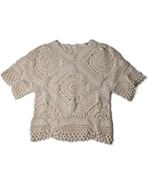 Ulla Johnson Maddalena Short-Sleeve Crochet Top - Grey