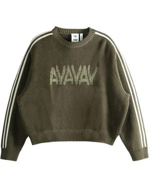 adidas Stripe-Sleeve Sweater - Green