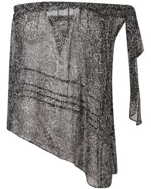 Isabel Marant Asymmetrical-Neck Floral Top - Gray