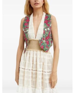 Hemant & Nandita Nova Cambric Floral-Embroidered Waistcoat - White