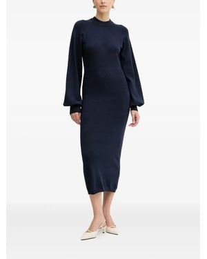 Silvian Heach Balloon-Sleeve Ribbed Midi Dress - Blue