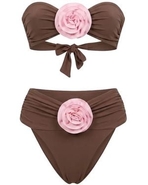 LaRevêche Derya Floral-Appliqué Bikini - Brown