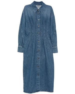 Givenchy Belted Pleated-Waist Midi Dress - Blue