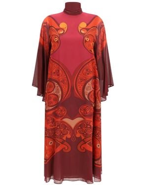 La DoubleJ Vestido Midi Alchemy Placée De Seda Georgette - Rojo