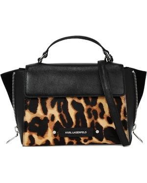 KARL LAGERFELD Small K/Hardware Leopard Top Handle Bag - Black