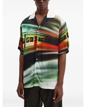 MSGM Contrast-Collar Graphic-Print Shirt - Green