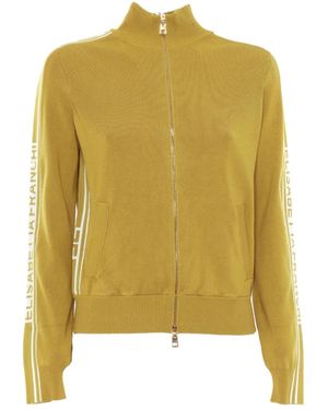 Elisabetta Franchi Zip-Front Stripe-Detail Cardigan - Yellow