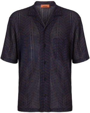 Missoni Chevron-Knit Short-Sleeve Shirt - Blue