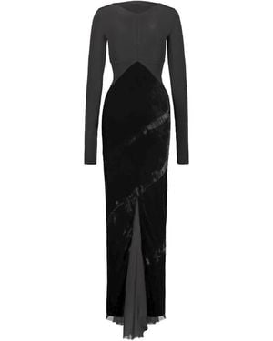 Rick Owens Robe Longue À Manches Longues Et Empiècements En Velours - Black