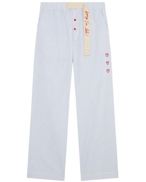 Mira Mikati Stripe-Pattern Embroidered-Heart Trousers - White