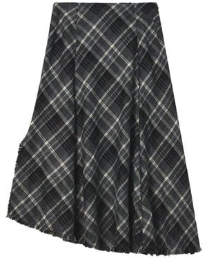 B+ AB Check-Pattern Asymmetric Midi Skirt - Grey