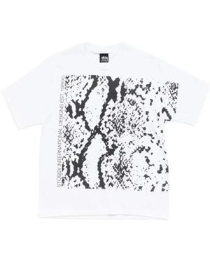 Stussy T-Shirt Mit Schlangenhaut-Print Und Logo-Print - Weiß