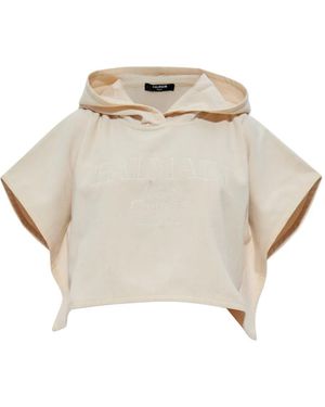 Balmain Short-Sleeve Cotton Hoodie - Natural