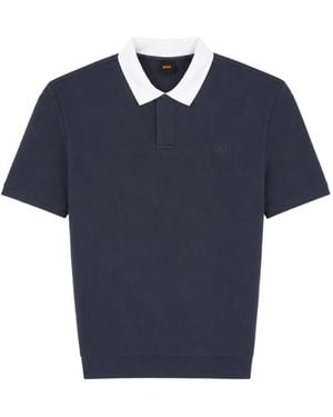 BOSS Logo-Embroidered Contrast-Collar Polo Shirt - Blue