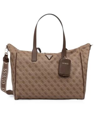 Guess Monogram-Print Logo-Plaque Tote Bag - Brown