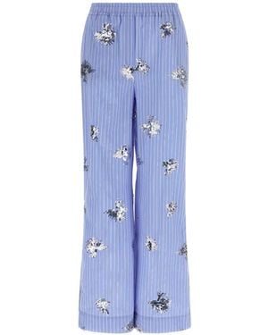Le twins Sequin-Embroidered Striped Pants - Blue