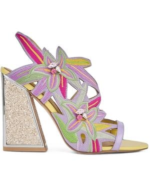 Kat Maconie Diva Dee Embroidered Crystal-Embellished Sandals - Pink