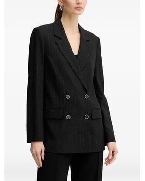 Guess Double-Breasted Pinstriped Blazer - Black