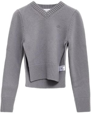 JULIE KEGELS Shrunken Cut-Out V-Neck Jumper - Grey