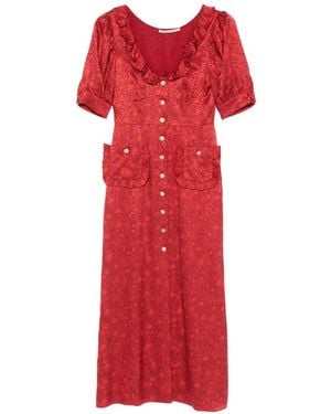 Alessandra Rich Ruffled Jacquard Midi Dress - Red