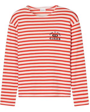 Closed Striped Long-Sleeves T-Shirt - Red