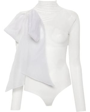 Atu Body Couture Semi-Sheer Bow-Detail Bodysuit - White