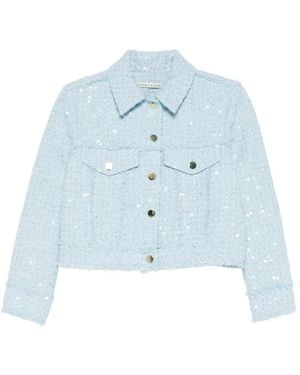Alice + Olivia Chloe Sequin-Detail Cropped Tweed Jacket - Blue