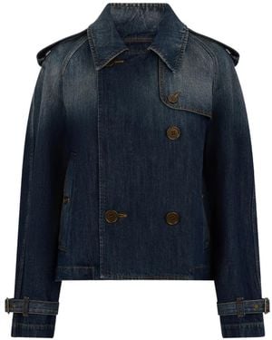 Burberry Double-Breasted Cropped Denim Jacket - Blue