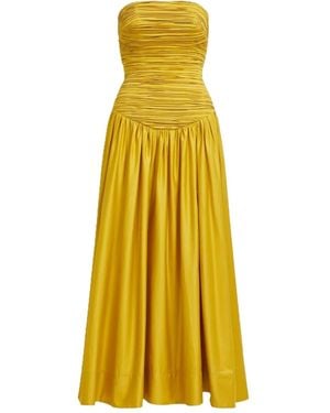 Aje. Marigold Strapless Pocket Midi Dress - Yellow