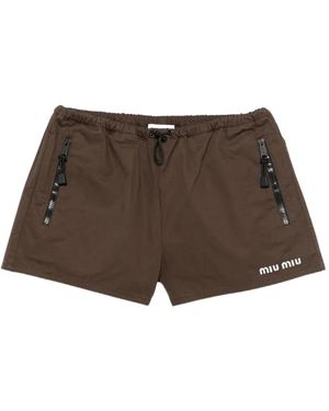Miu Miu Bermudas Con Logo Bordado - Marrón