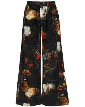 R13 Butterfly-Print Wide-Leg Trousers - Black