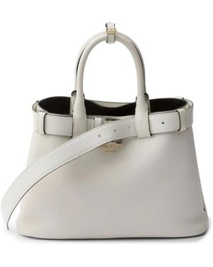 Prada Medium Leather Buckle Tote Bag - Grey