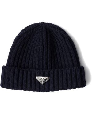 Prada Logo Beanie Hat - Blue
