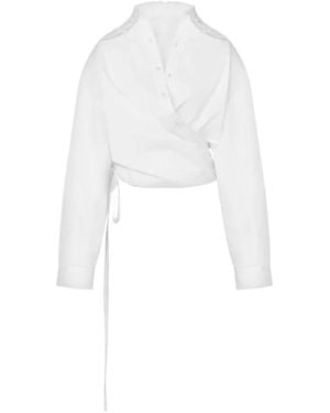 Moschino Broderie-Anglaise Wrap-Front Shirt - White